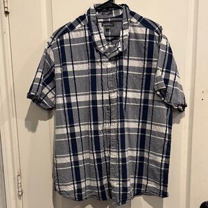 Eddie Bauer Navy and White Checkered Shirt